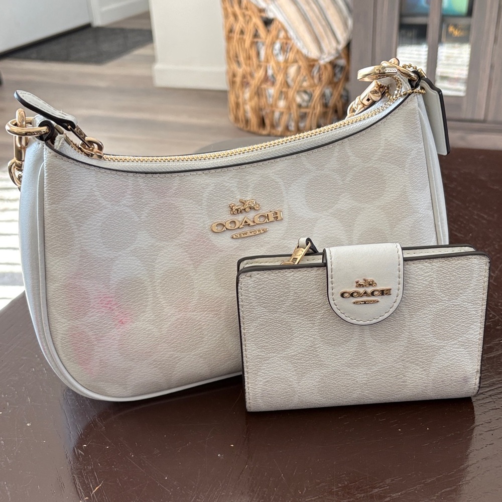 Coach White Teri Shoulder Bag and Wallet Set